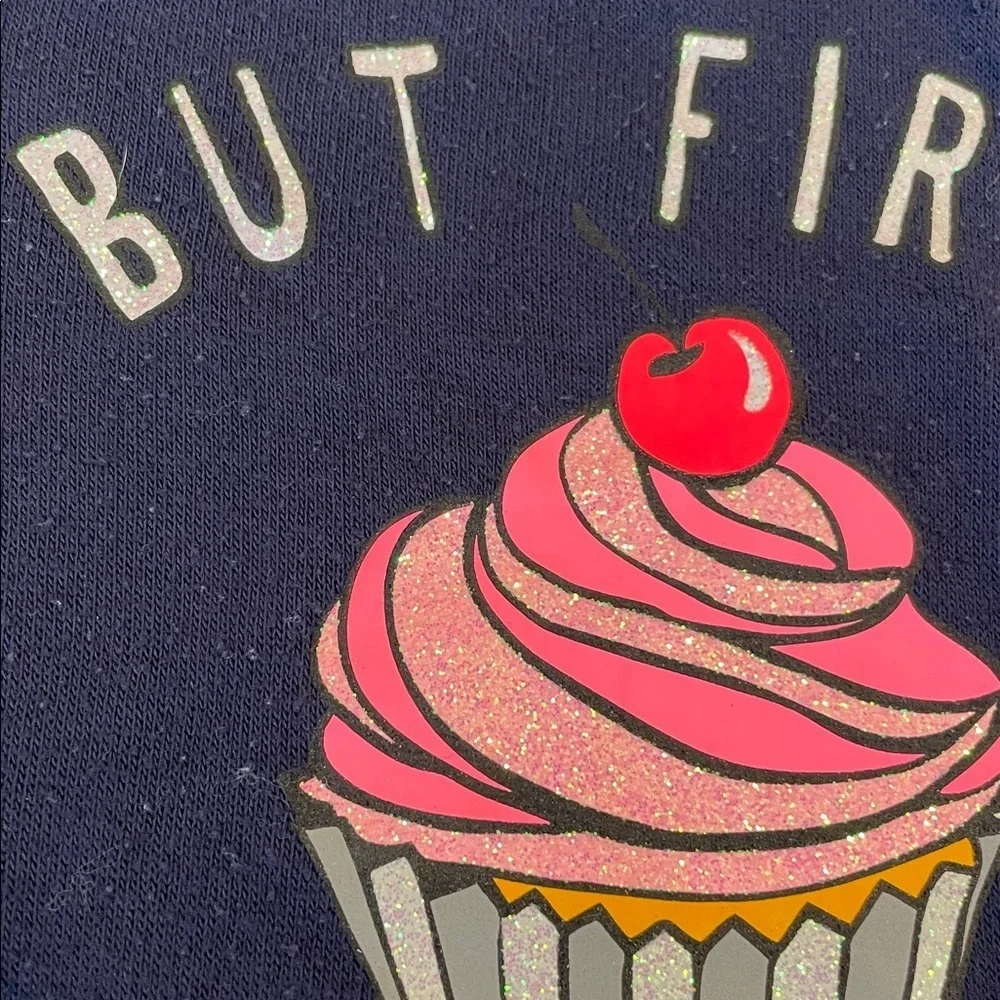 Justice Navy Long Sleeve Tee with Cupcake Graphic